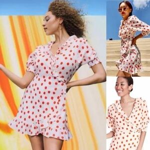 Women's RIXO for Target | Polka Dot Puff Sleeve Ruffle Wrap Dress.